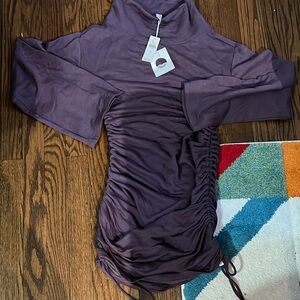 Anthropologie Purple Ruched Bodycon Dress with Dolman Sleeves NWT NEW S